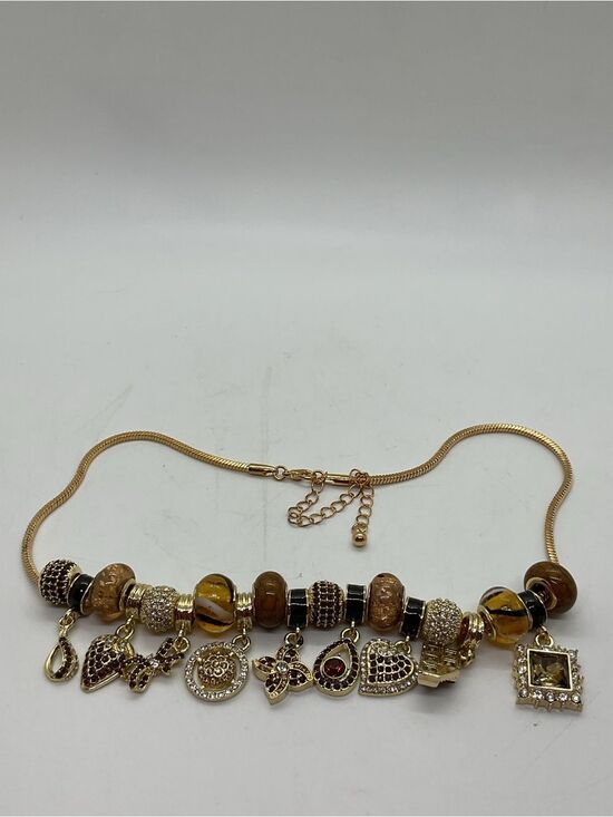Jewelry - Gold-Tone Brown Bead Charm Necklace